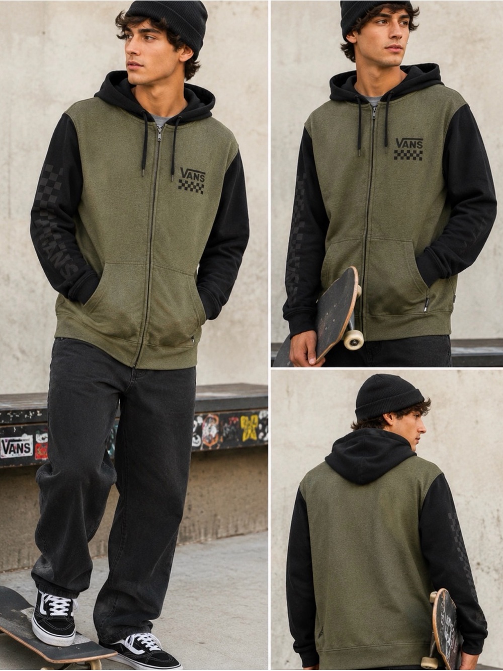 Vans Olive & Black Zip-Up Hoodie